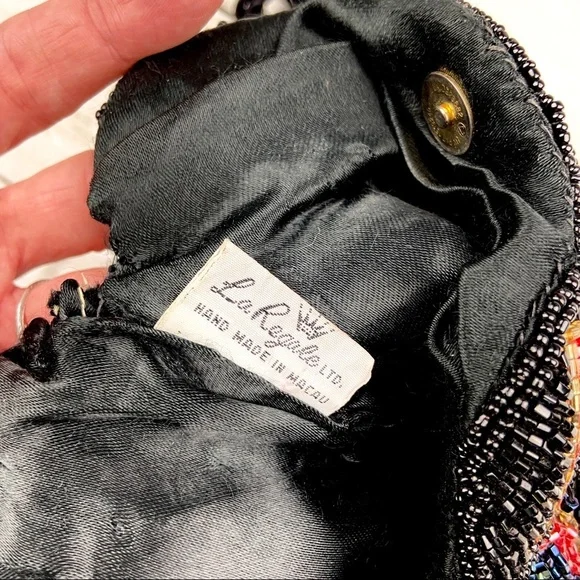 VINTAGE Flapper Bohemian Beaded Purse Black Gold Red Peacock Blue Evening Clutch - Picture 10 of 10